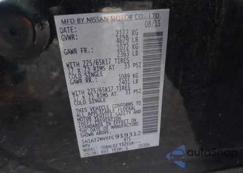 2015 Nissan Rogue Sv из США, поврежденный, VIN 5N1AT2MVXFC919312